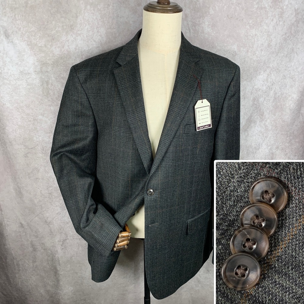 Jos A Bank Blazer Jacket Men 48R Windowpane Elbow Patch Sport Coat NEW